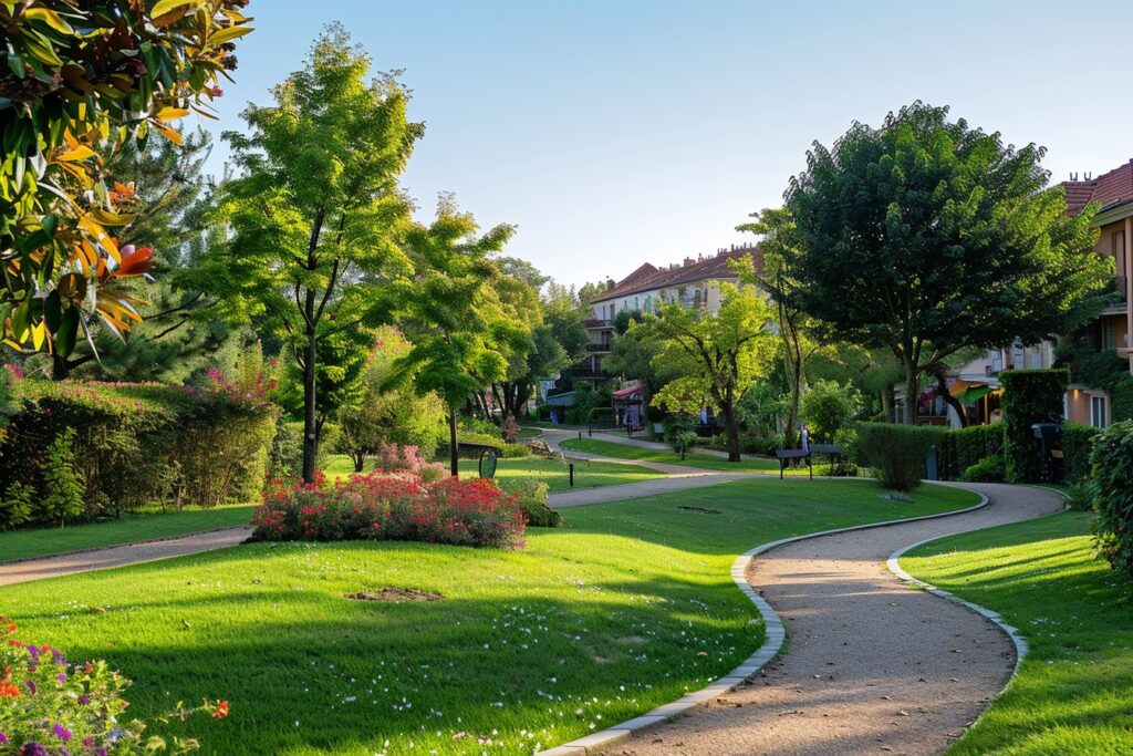 Vue panoramique d'un parc luxuriant avec des espaces verts à Drancy, invitant à la détente et à la redécouverte du quotidien.